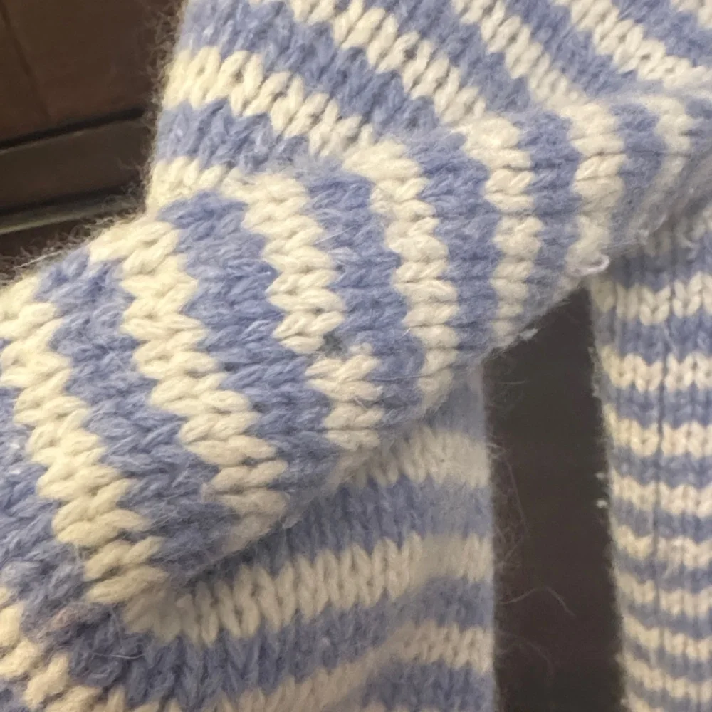 J. Crew Blue and White Striped Cowl Neck Sweater- Angora and wool blend